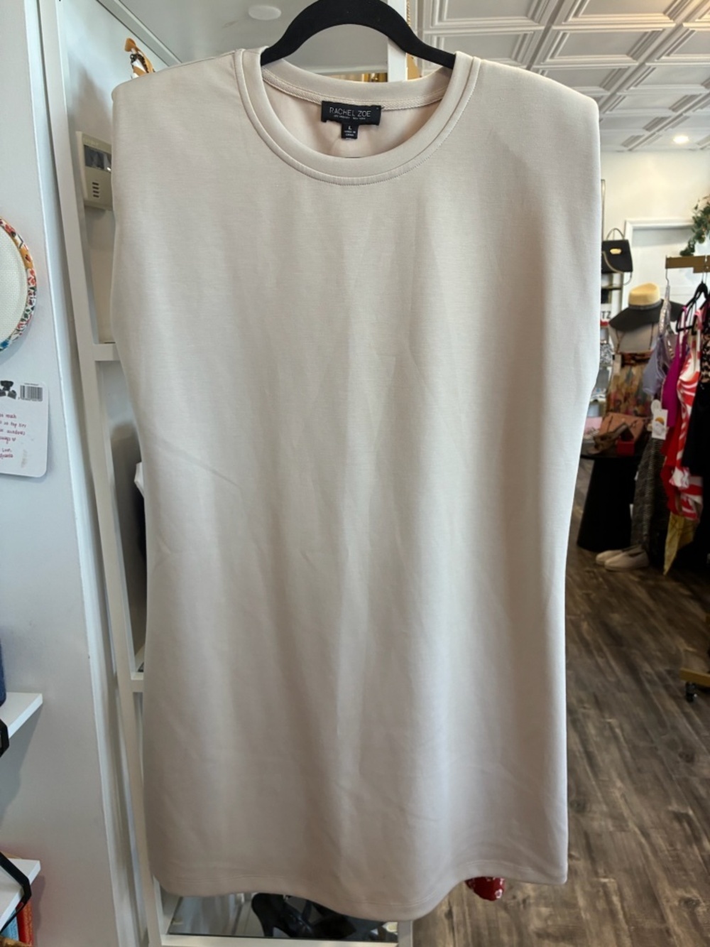 Rachel Zoe Cream Sleeveless Jersey dress with shoulderpads